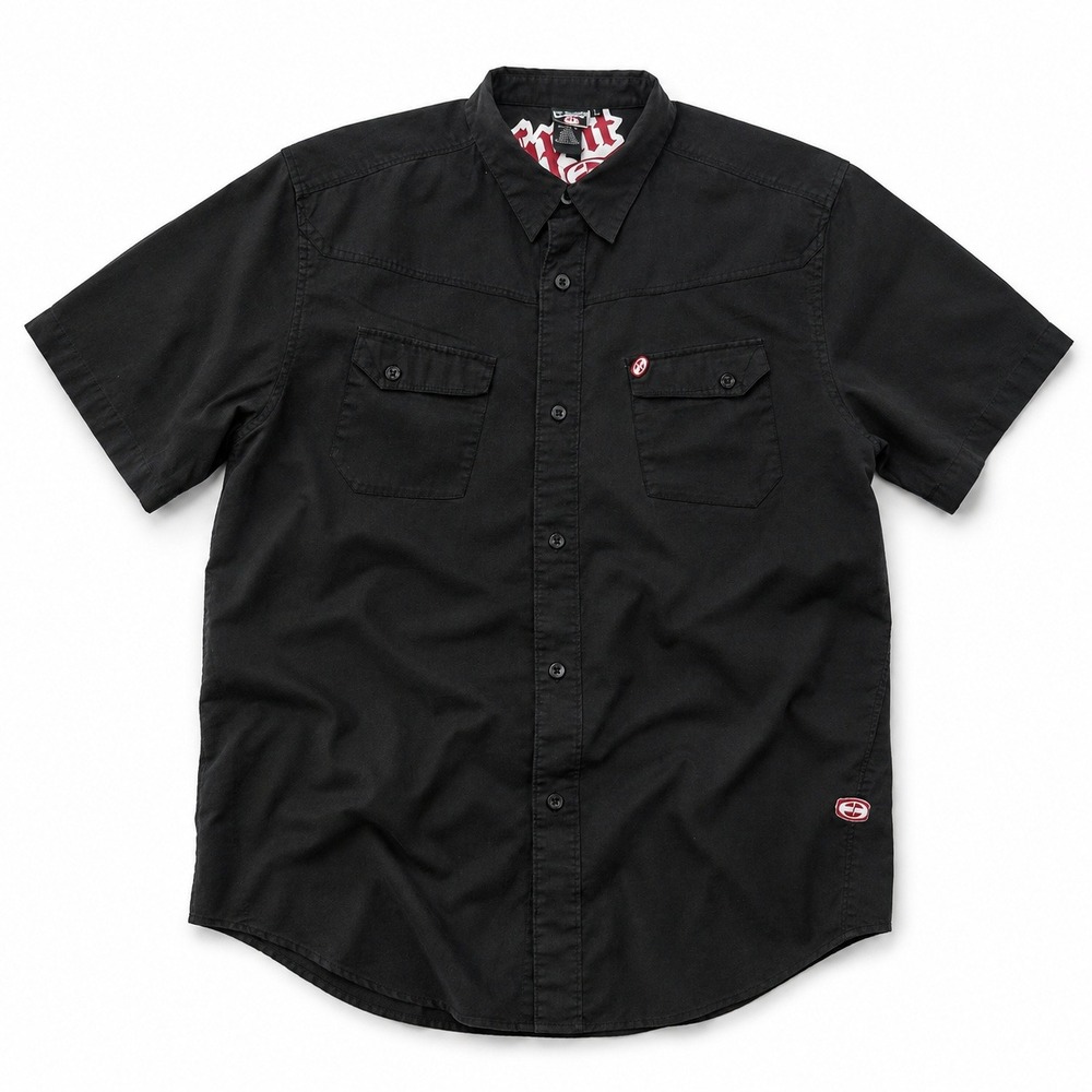 Vintage Y2K Split Skateboards Button Up Shirt Black Skater Men's Large 2000s